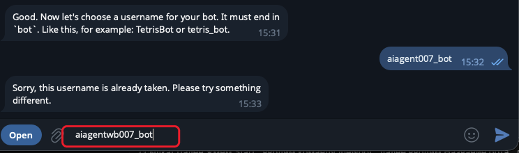 Ввод username бота, оканчивающегося на _bot